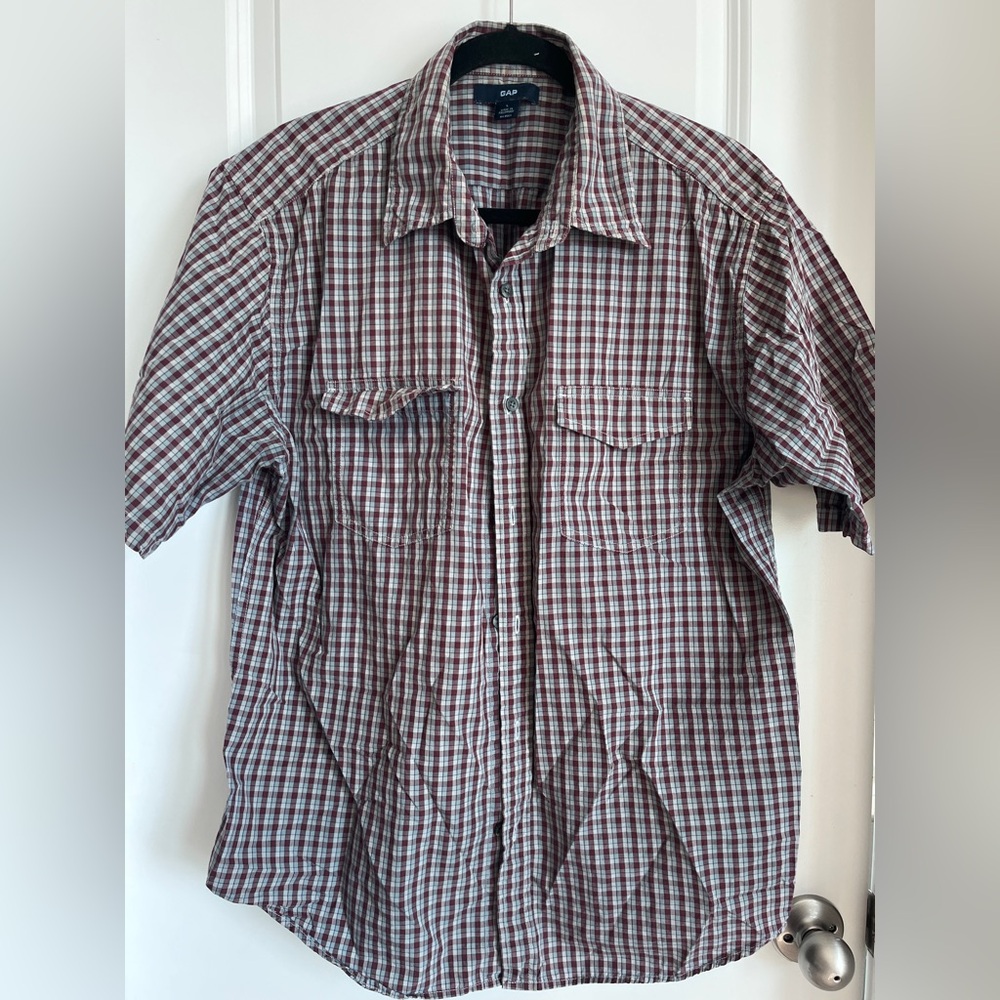 GAP Men's Brown and gray Checkered Casual short sleeve Shirt size large